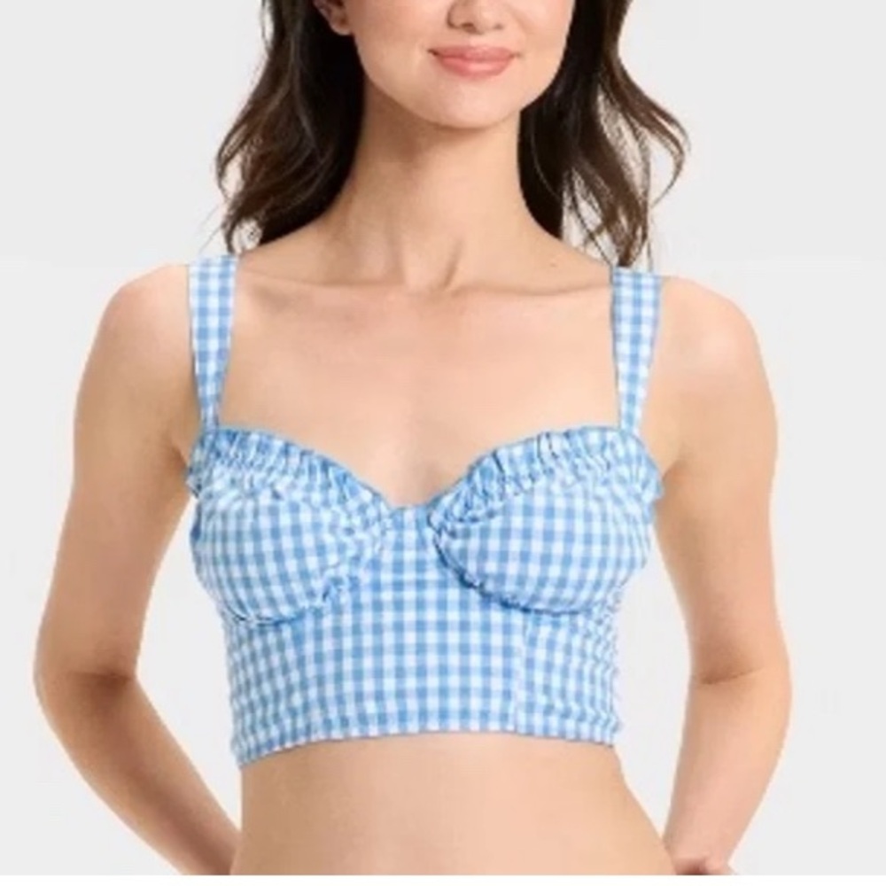 NWT Colsie blue gingham longline bra top size XL